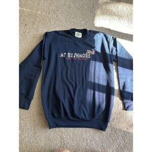 Vintage Fred Harvey 90s Mount Rushmore Y2K Sweater Stitched Navy Blue Small